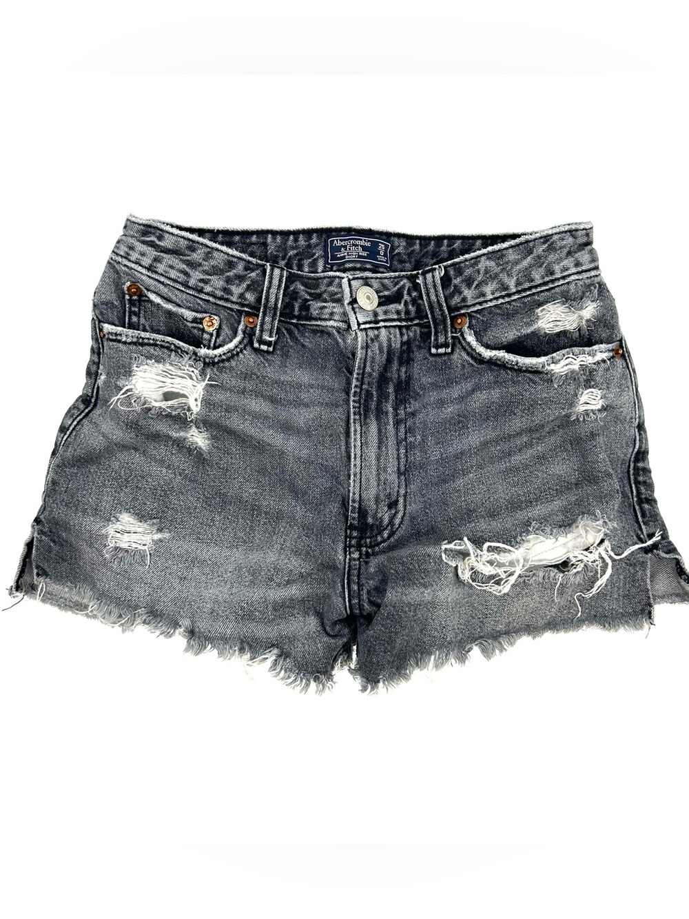 Abercrombie Annie High Rise Jean Shorts Grey Black Distressed